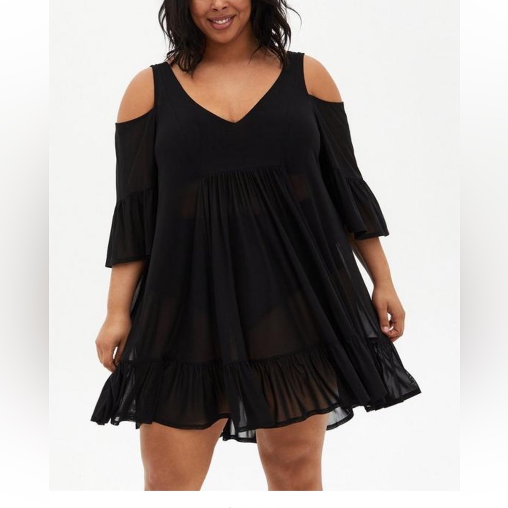 Torrid Woven Mesh Cold Shoulder Coverup Dress